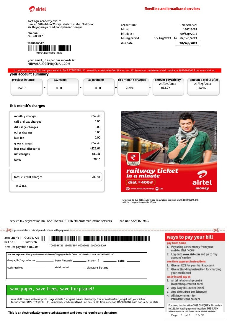 Airtel Bill Pdf